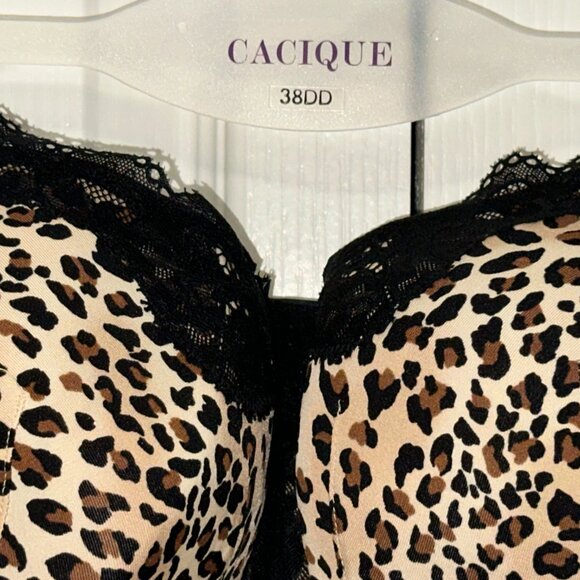 NEW Cacique 38DD Lightly Lined Lace trim balconette Bra, leopard print - Picture 3 of 9